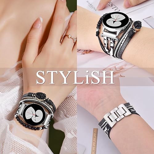 Miniatura 5 de Correas bohemias con cuentas para Samsung Galaxy 456active2 de 1.575 in y 1.732 in, correas de cuero para reloj Samsung Galaxy Watch 64 Classic