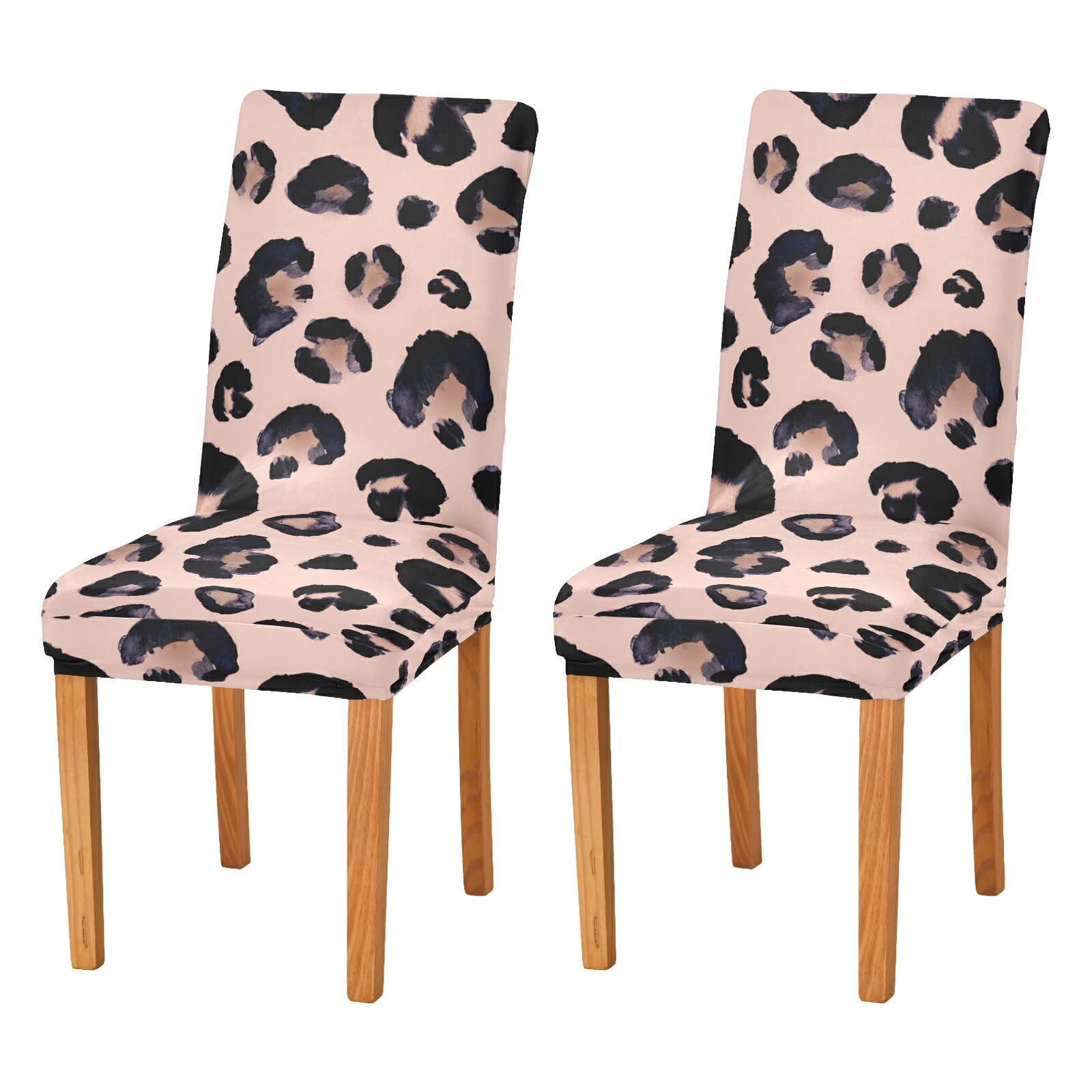 S Husky Pink Leopard Print Dining Room Chair Covers Set of 2,Removable Washable Kitchen Chair Slipcovers for Hotel, ,Ceremony,Banquet Wedding Party 2045128
