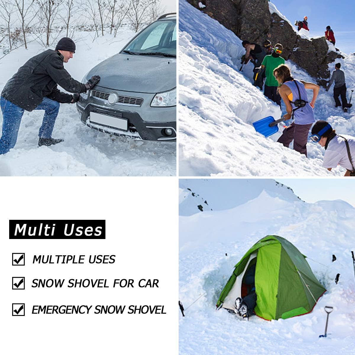 ORIENTOOLS Lightweight and Durable Aluminum Snow Shovel, 27-Inch Multifunctional Garden/Sport Shovel, Suitable for Car or Truck Storage (8" Blade) (Square)