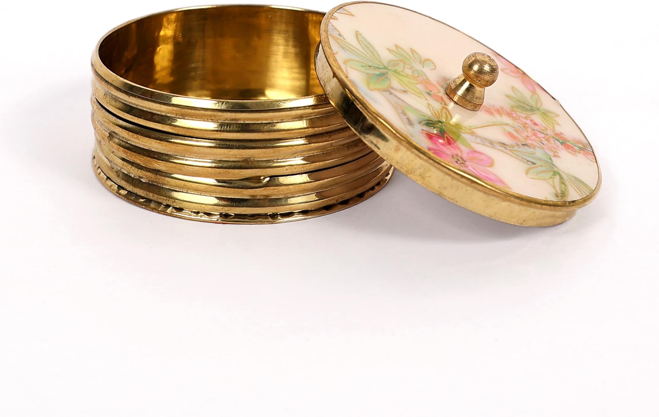 Elegant Brass Decorative Storage Box Floral Printed Lid Multipurpose Container for Home Décor Gifting Daily Utility Use