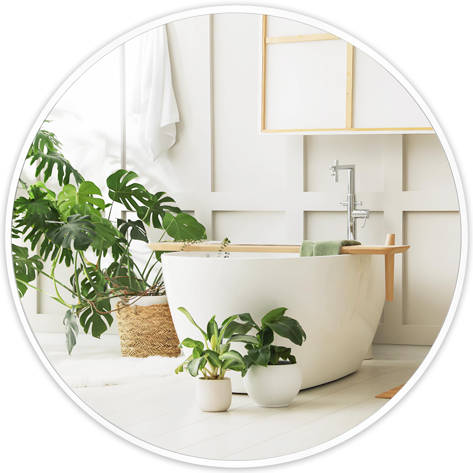 White Round Mirror 18 Inch, Wall Circle Mirror for Bathroom, Matte Framed