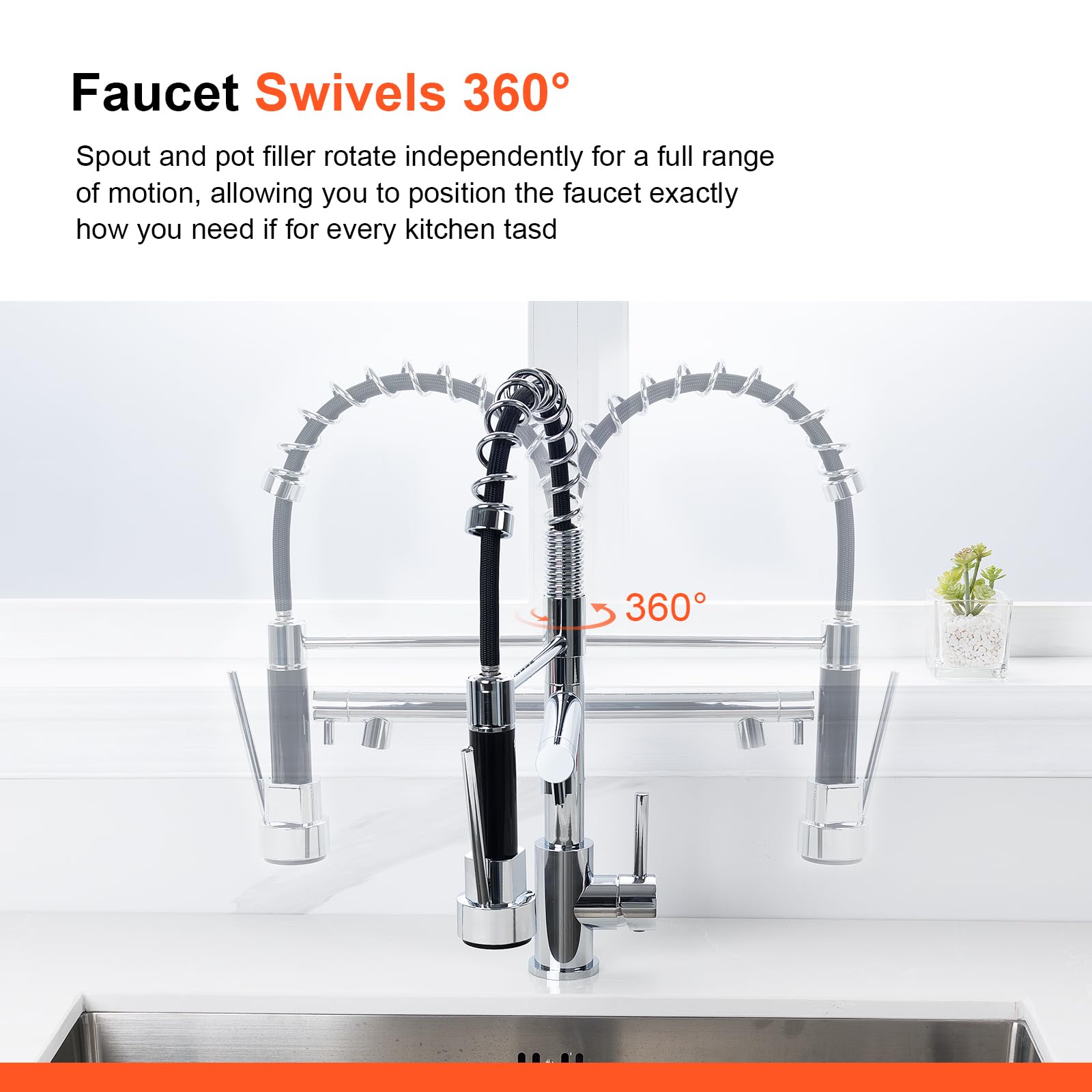 Ibergrif M22144, Kitchen Mixer Tap with 2 Jets, Professional Kitchen Mixer Tap with Two Spouts, Stainless Steel, Chrome, Silver