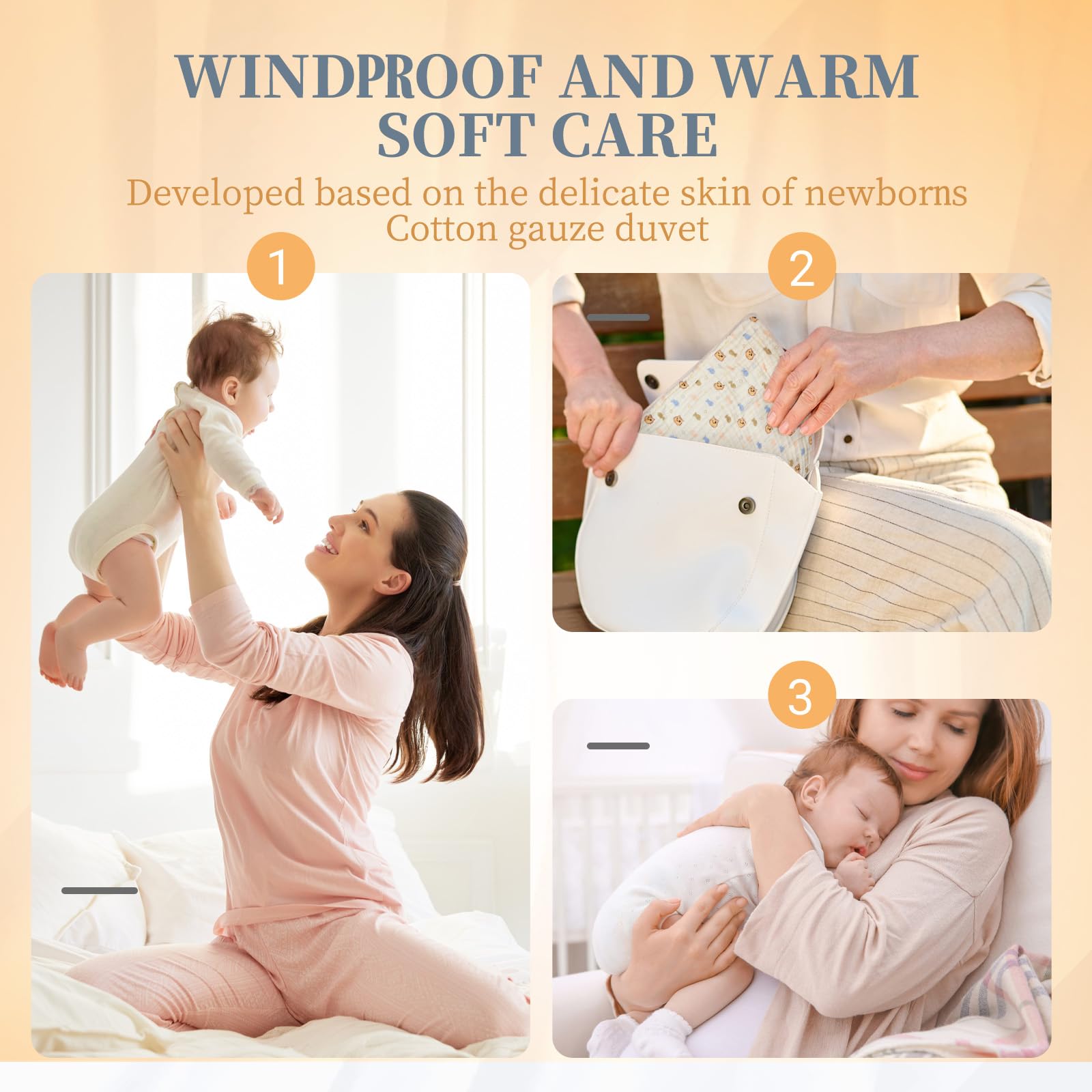 Baby Blanket 6-Layer Cotton Muslin Cotton Blanket with Ties Swaddles for Newborn for Strollers/Play Mats/Air-Conditioned Rooms, Beige - Image 2