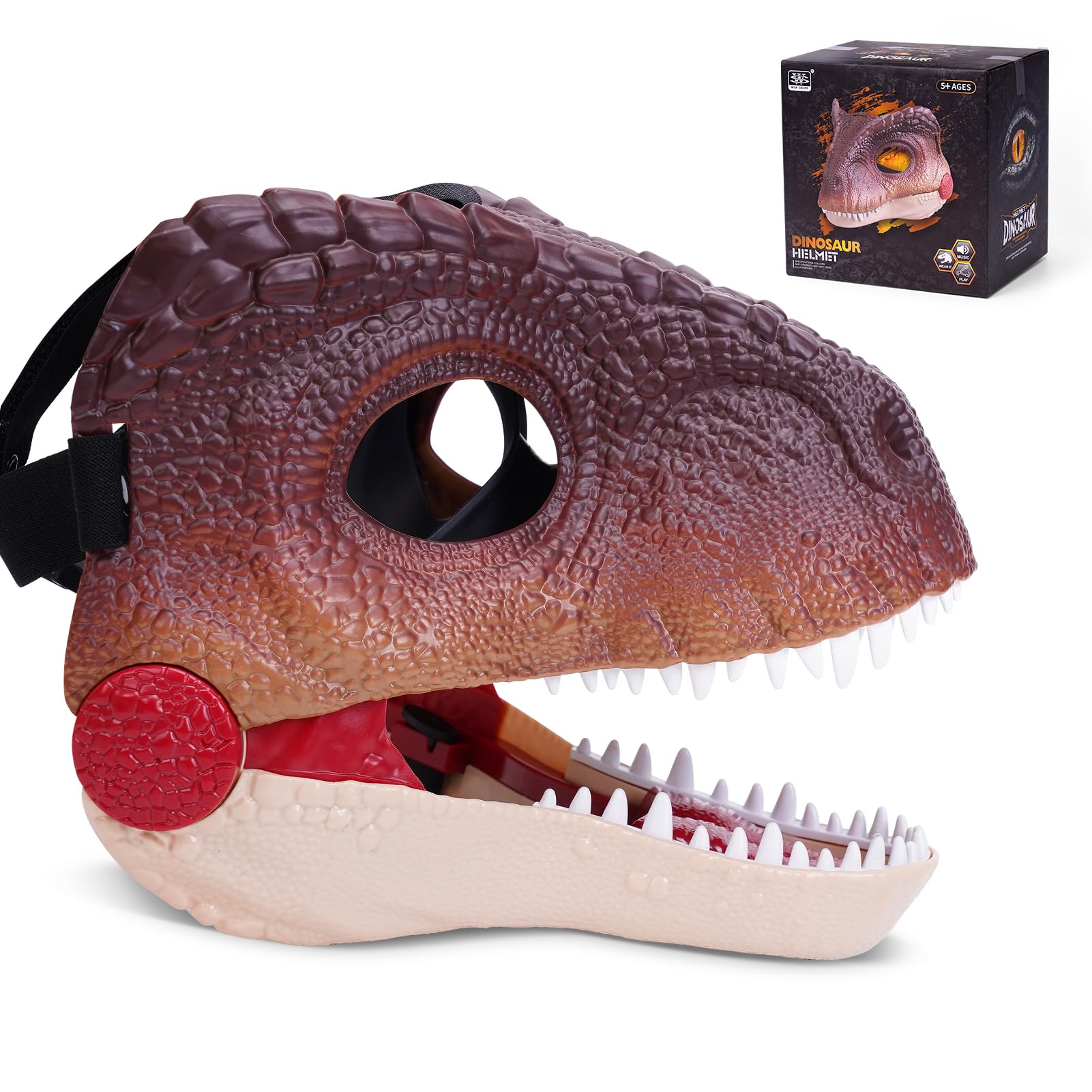 Starnearby Dinosaur Mask, Dino Mask Moving Jaw, Electric Dinosaur Toy Simulated Velociraptor Face Mask with Open Mouth Sound Effect for Kids Adults Funny Cosplay Gift Halloween Mask