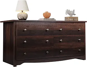 WLIVE Dresser for Bedroom, 59” Wide Chest of Drawers with 6 Drawer, Wood Long Nightstand with Drawers, Modern Large Storage Tower Unit, Closet Store Organizer for Living Room, Hallway, Brown
