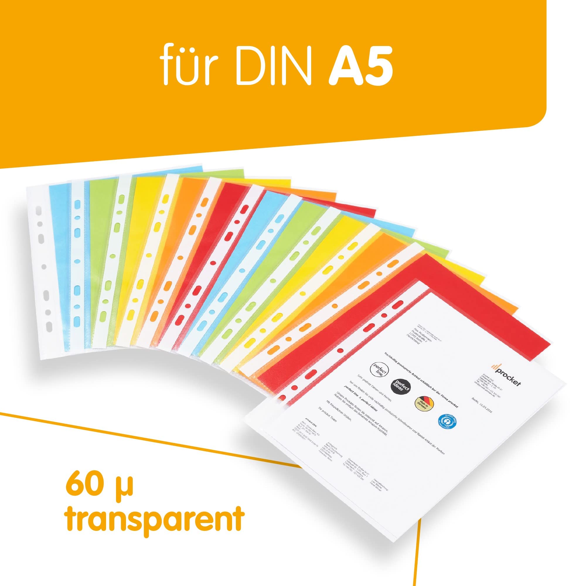 perfect line, 100 Poly Pockets A5, Punched Pockets, Plastic Sleeves for A5 Paper, polypockets Clear DIN-A5, Transparent, matt - Image 2