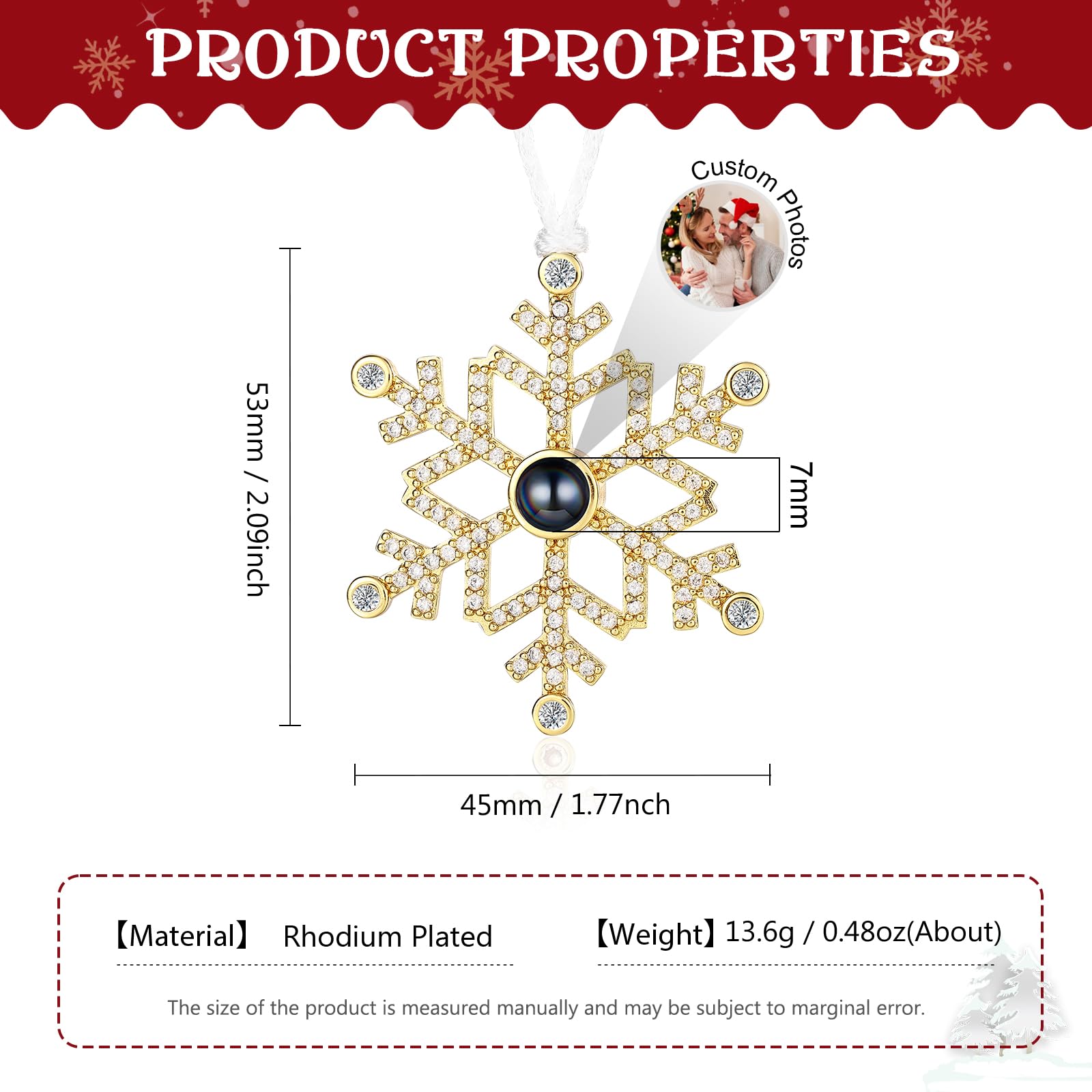 Ornement De Projection Personnalisé, Photo Personnalisée, Flocon De Neige, Cadeaux De Noël, Plusieurs Styles