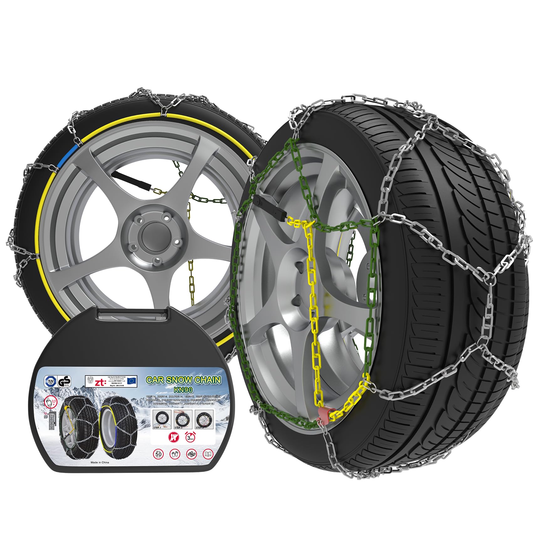 Lot de 2 Chaînes Neige en Alliage d'acier de 12 mm Avec Tendeur - Chaînes neige d'urgence Pour Voiture (taille 60)