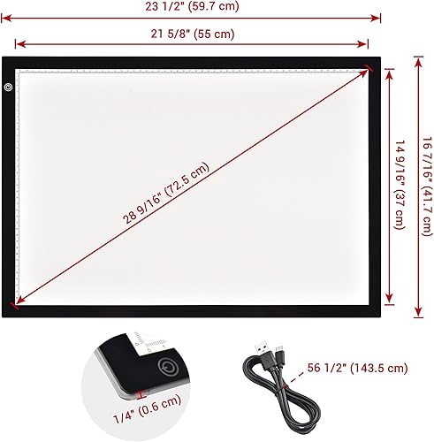 Miniatura 6 de Yescom Almohadilla de luz portátil A2 de 25 x 19 pulgadas, caja de luz LED para trazar pintura de diamantes, tablero de dibujo, tablero de dibujo