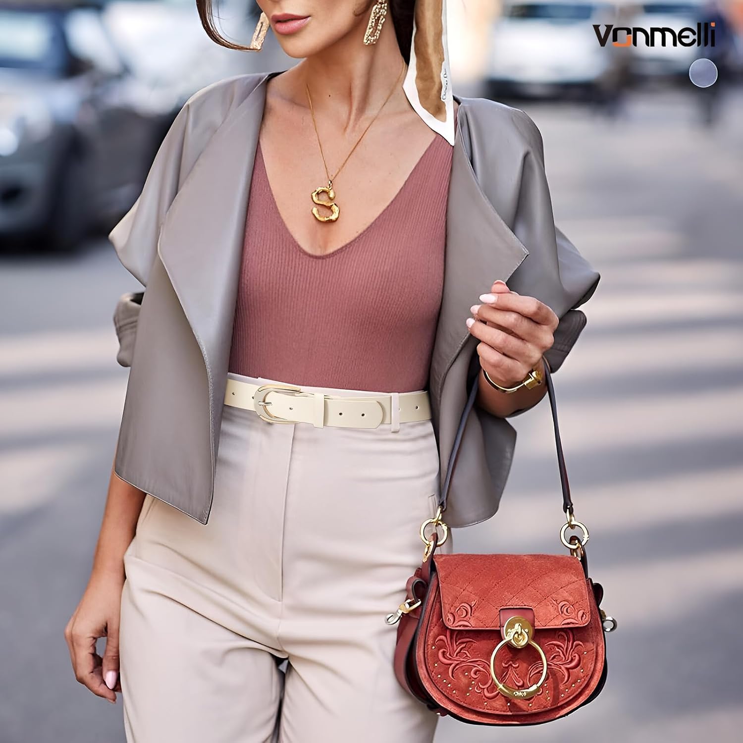 VONMELLI Women Leather Belt for Pants Jeans Dresses Ladies Belts with Fashion Gold Silver Buckle - Image 5