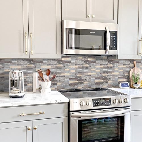 Miniatura 5 de STICKGOO - Loseta en muro para despegar y pegar, azulejos de pared de cloruro de polivinilo para pegar, loseta en muro para cocina (10 láminas,