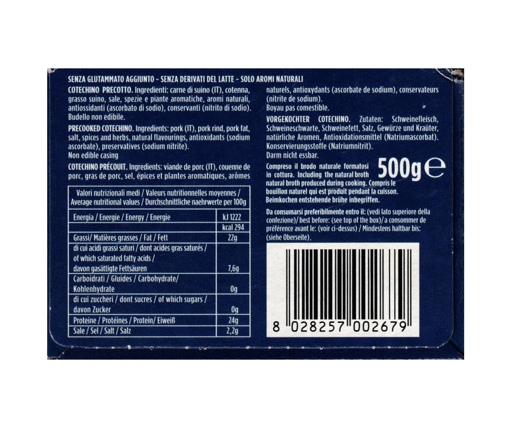 3X Fini Cotechino Precotto 100% Italiano Senza Glutine (Gluten Free) 500g