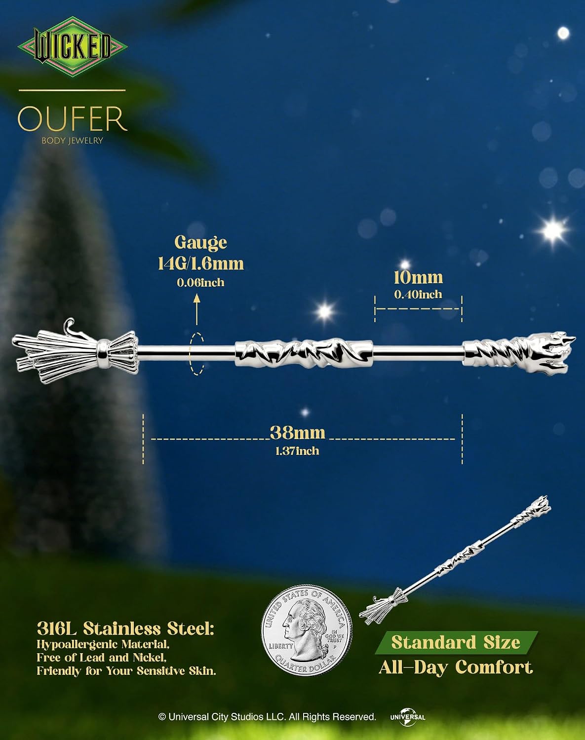 OUFER | WICKED Officially Licensed 14g Industrial Piercing Jewelry