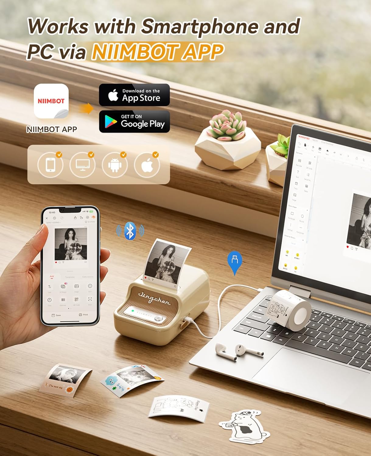 NIIMBOT B21 Pro Label Maker with Tapes, 300DPI HD Label Printer, Sticker Maker for Home Organization, Photo Print, Study Graphics, Scrapbook, White - Image 4