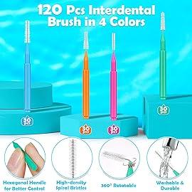Modacraft 120Pcs Interdental Brush 4 Sizes Braces Brush Toothpicks with Soft Bristles 360 Bendable Floss Heads Dental Brushes Between Teeth Gum Braces Cleaning Kit Oral Tooth Cleaning Tool