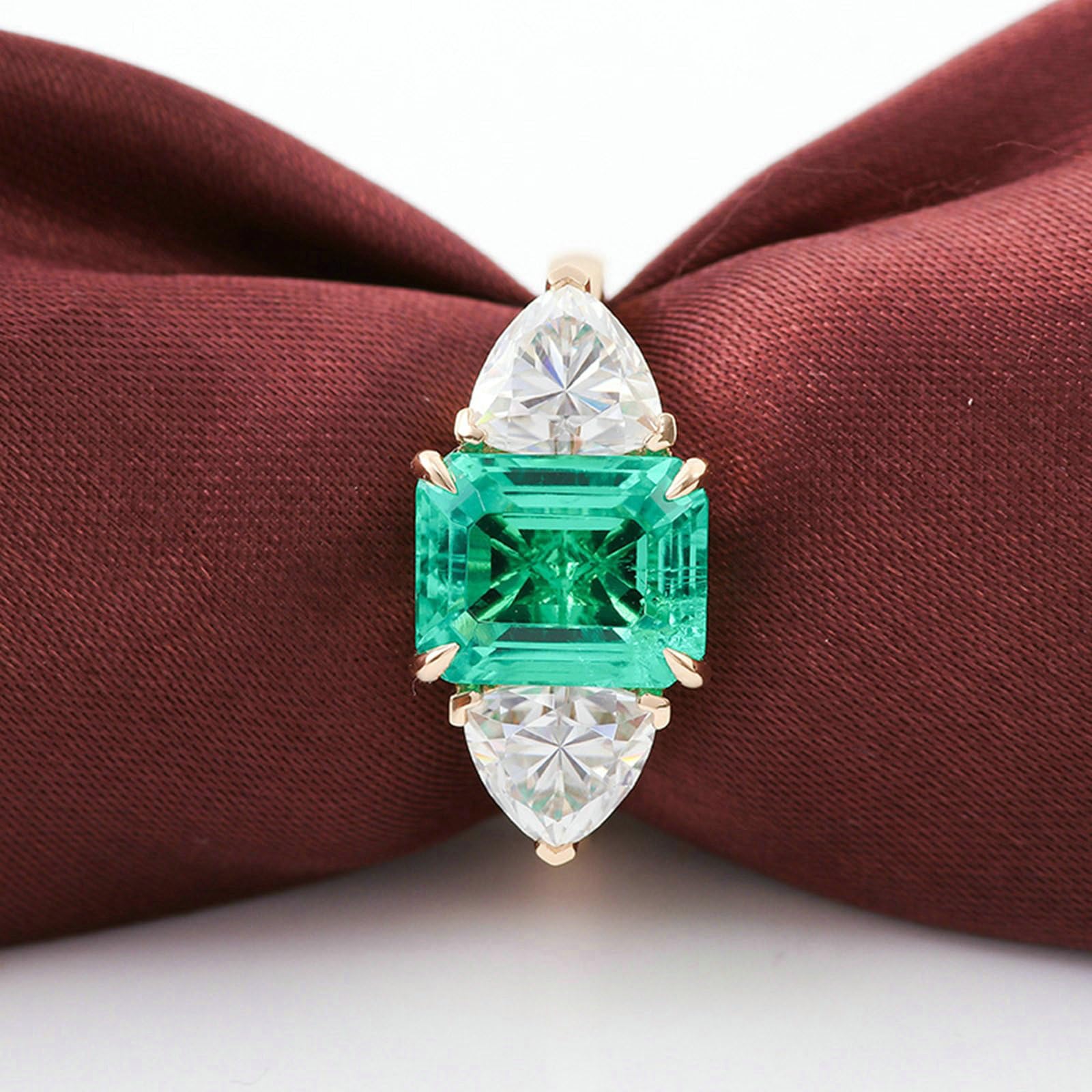 Anillo de compromiso de 18 quilates, 1/2/3 quilates, talla esmeralda, verde moissanita, anillo de compromiso, elegante anillo de compromiso para mujer
