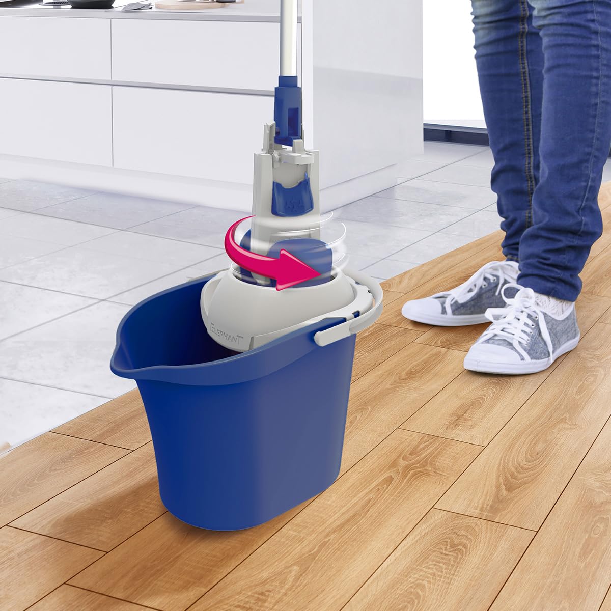 ELEFANANT Maison – Kit Neo Pulse – 2 fundas incluidas – Limpieza fácil sin esfuerzo y sin mojarse las manos – Escurre giratorio rápido – Ultra absorbente – Plástico reciclado – Fabricado en Francia