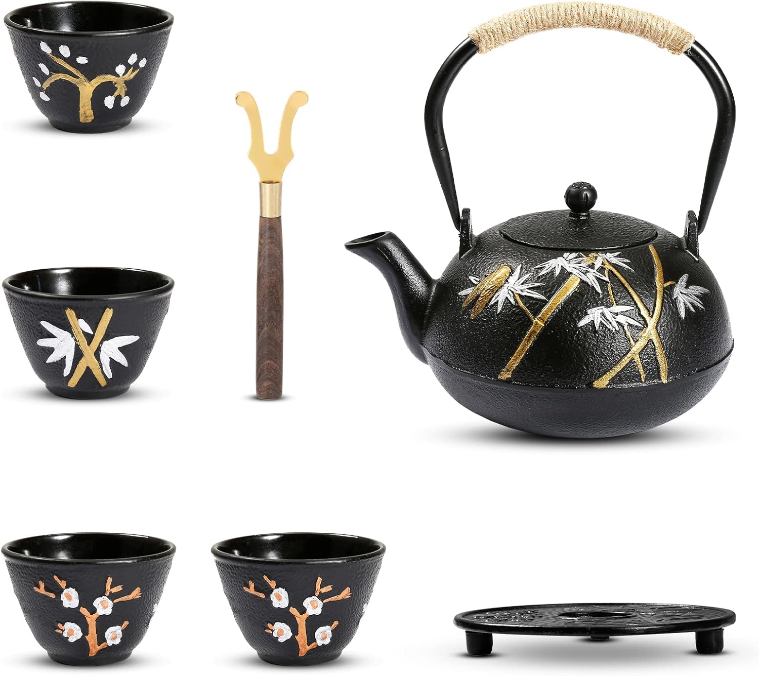 DynaLiving Cast Iron Teapot Japanese Tea Kettle Set 1200ml/40.6oz Japanese Iron