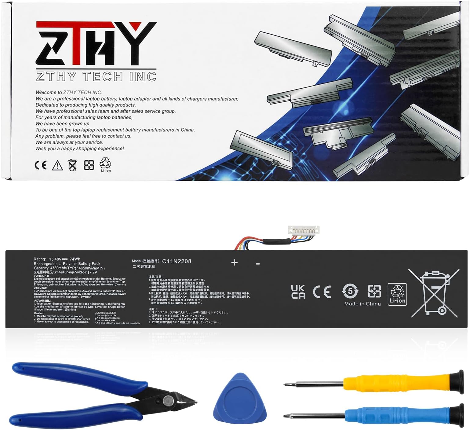 ZTHY C41N2208 Battery Replacement for ASUS ROG Ally RC71L PC71L Gaming Handheld PC Series 15.48V 74Wh 4780mAh