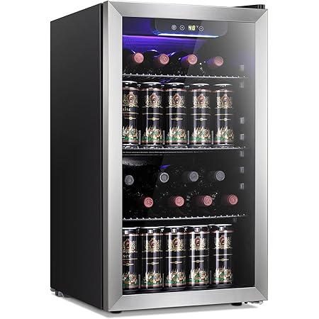 Antarctic Star 26 Bottle Wine Cooler/Cabinet Beverage Refrigerator Small Mini Red & White Wine Cellar Beer Soda Clear Front Glass Door Counter Top Bar Fridge Quiet Operation Compressor Adjust Temperature Freestanding Black