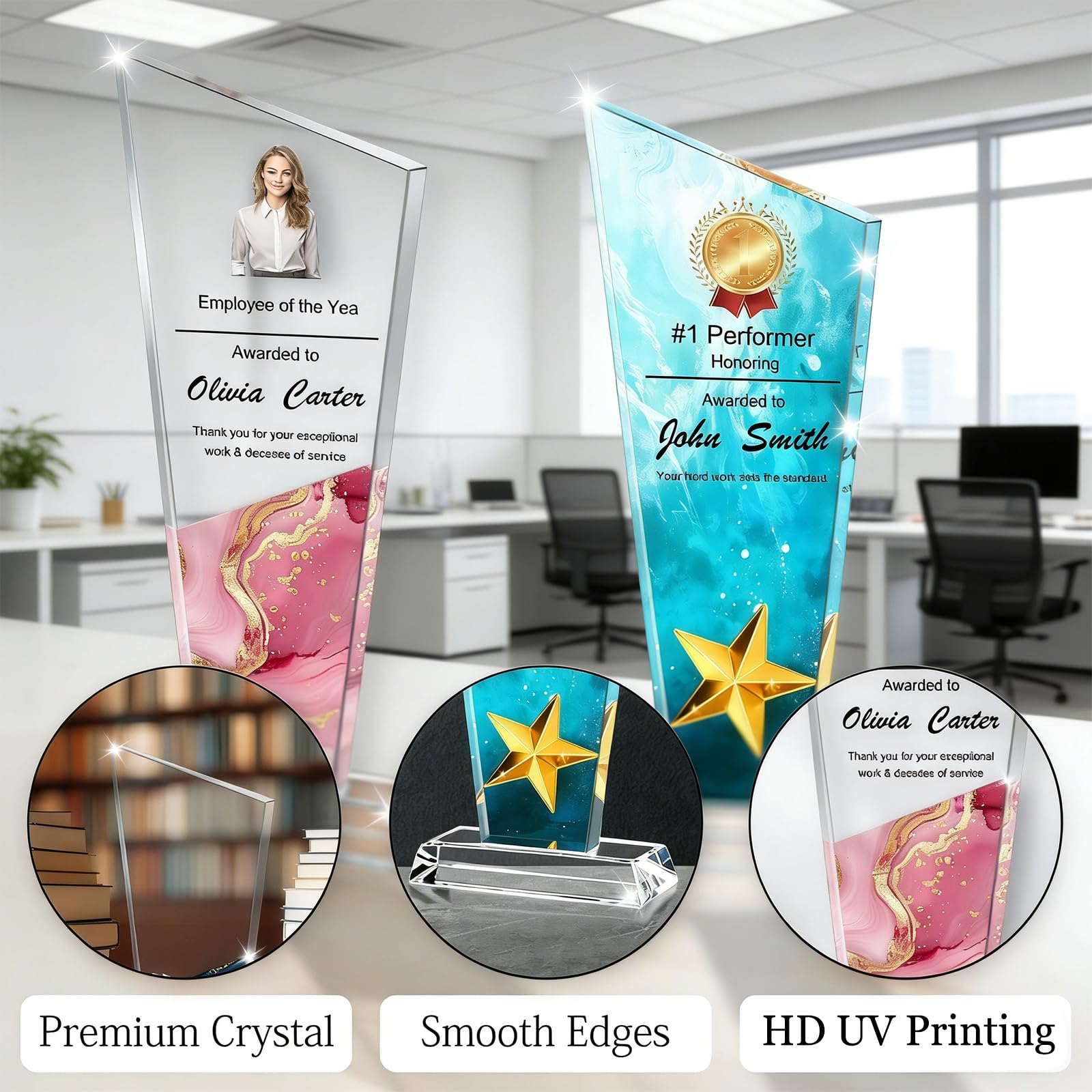 Trophée personnalisé en acrylique personnalisé avec texte logo photo, impression couleur UV Trophées en acrylique pour événements sportifs d'entreprise, événements académiques, cadeaux de remerciement - 4