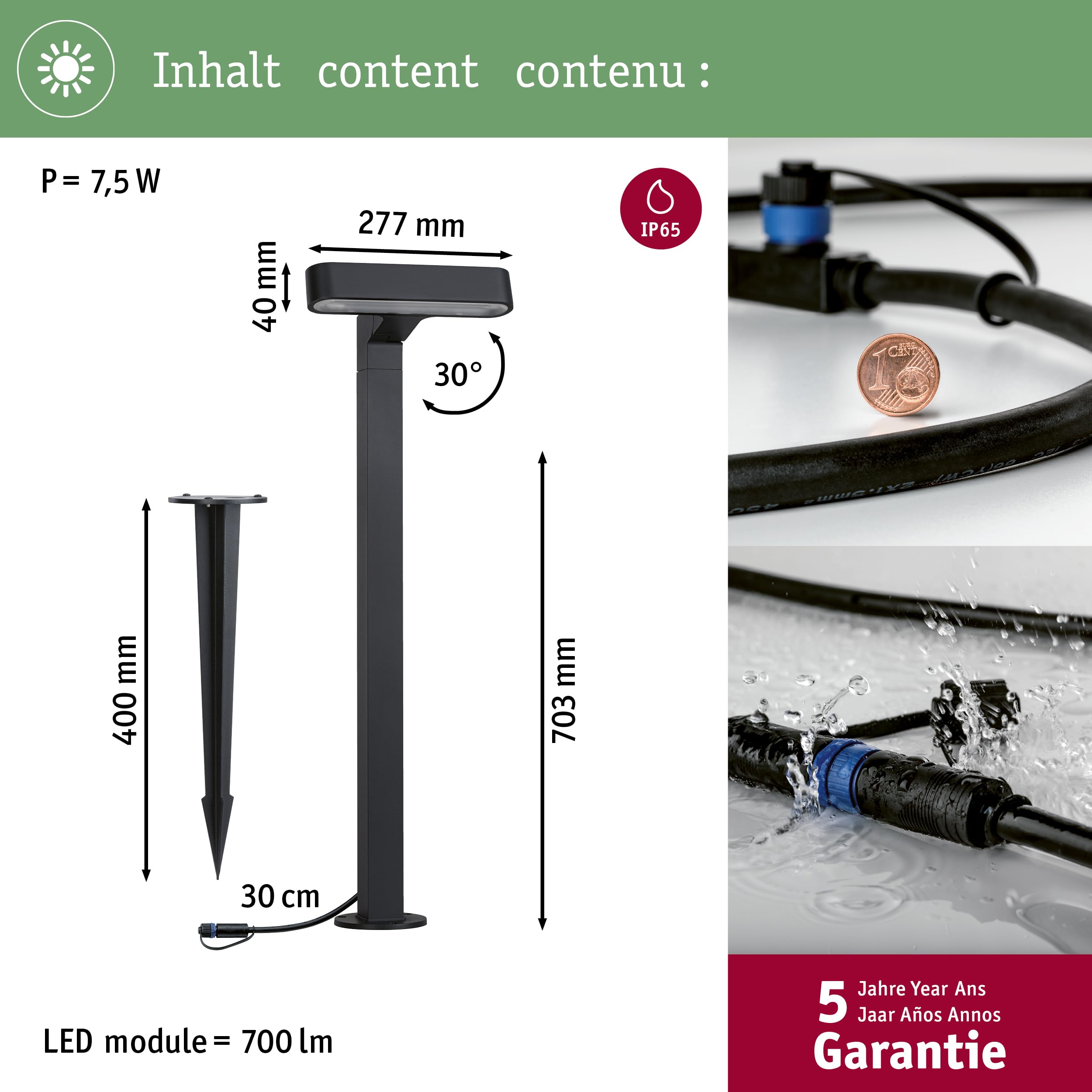 Paulmann 94546 Plug & Shine LED oprawa zewnętrzna Plug & Shine oprawa słupkowa Ito pozioma IP65 1x6 Watt ściemn. antracyt, metal, tw. szt. 3000 K