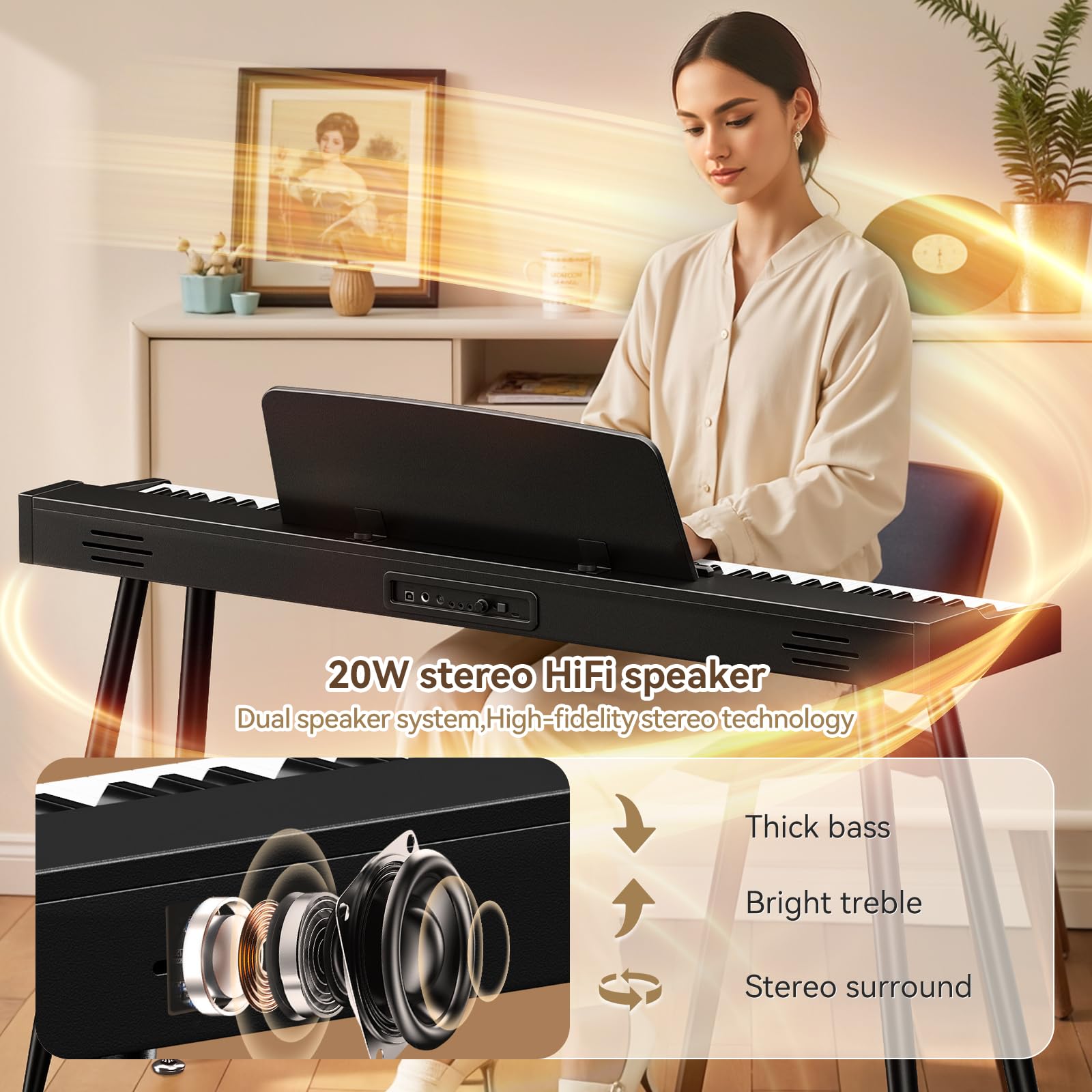 TERENCE Pianoforte digitale a 88 tasti, tastiera full-size, pianoforte digitale semi-pesato, 128 suoni per principianti e professionisti, connessione MIDI, connessione cuffie e tre pedali