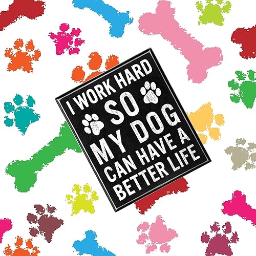Miniatura 7 de Letrero divertido de madera con texto en inglés "Work Hard Dog" para decoración de habitación de casa de campo con texto en inglés "Dog Can Have a
