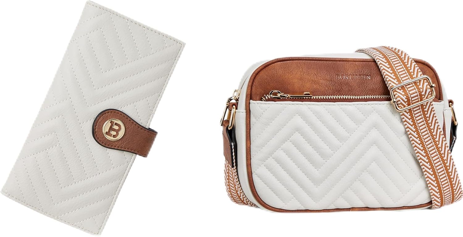 BOSTANTEN Quilted Crossbody Bags for Women ＆ Slim Wallet Women Leather RFID Blocking Credit Card Holder