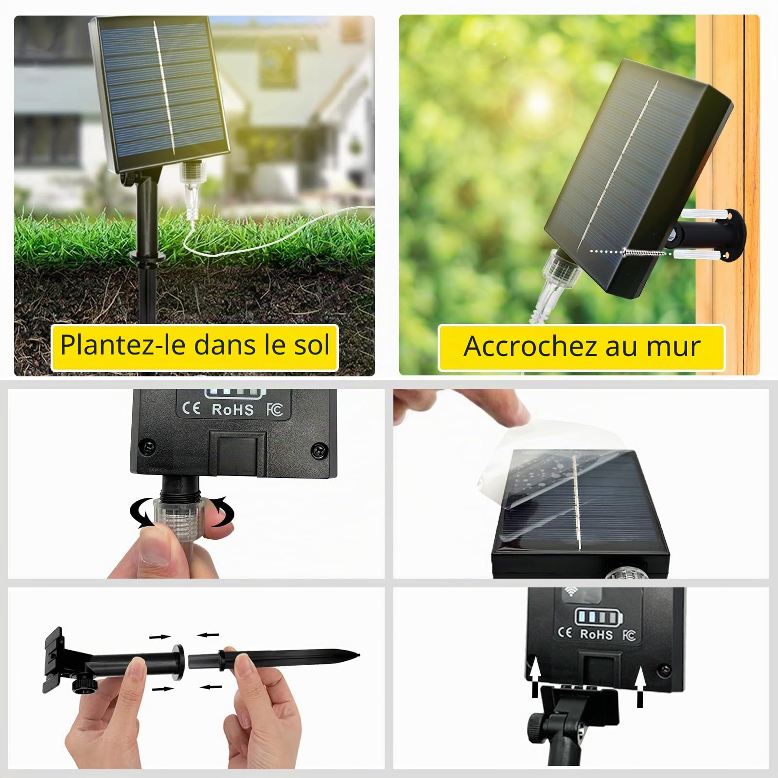 Guirlande lumineuse solaire de 10M avec 200 LED, guirlande lumineuse en corde de chanvre solaire avec 8 modes d'éclairage, réglage de la luminosité et minuteur, étanche pour jardin, terrasse