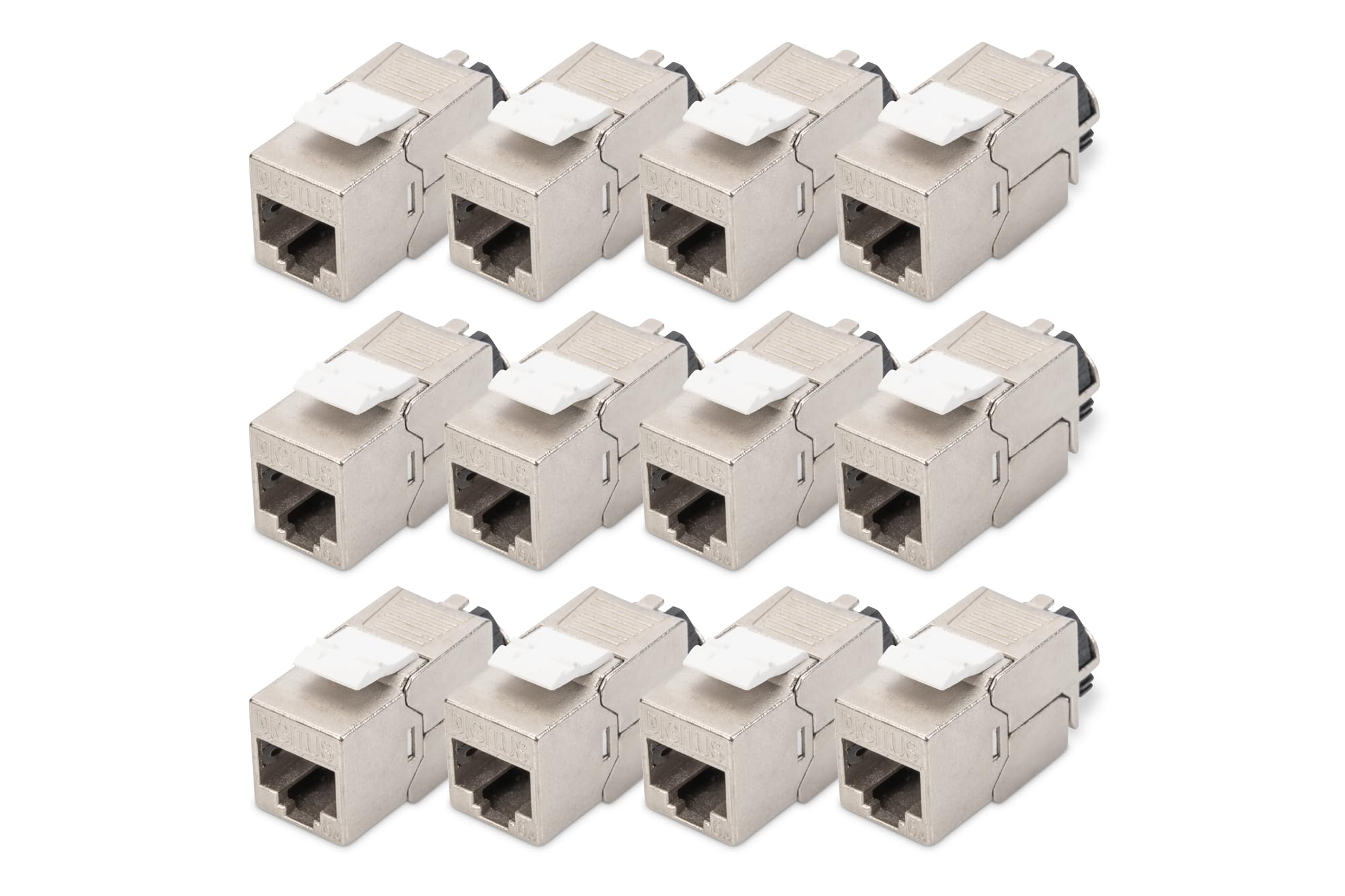 DIGITUS Module Keystone Cat 6A – 12 pièces – Organisateur de câbles | Blindé – Sans outil – LSA – PoE++ – AWG 26-22 – prise RJ45 – 500 MHz 10Base-T – 10 Gbit/s – Pour panneaux de brassage