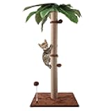 Cat Scratching Post, 34'' Tall Cat Scratchers for Indoor Cats with Hanging Balls, Tall Cute Sisal Kitten Scratch Post with Reinforced Stable Base, Brown, Medium