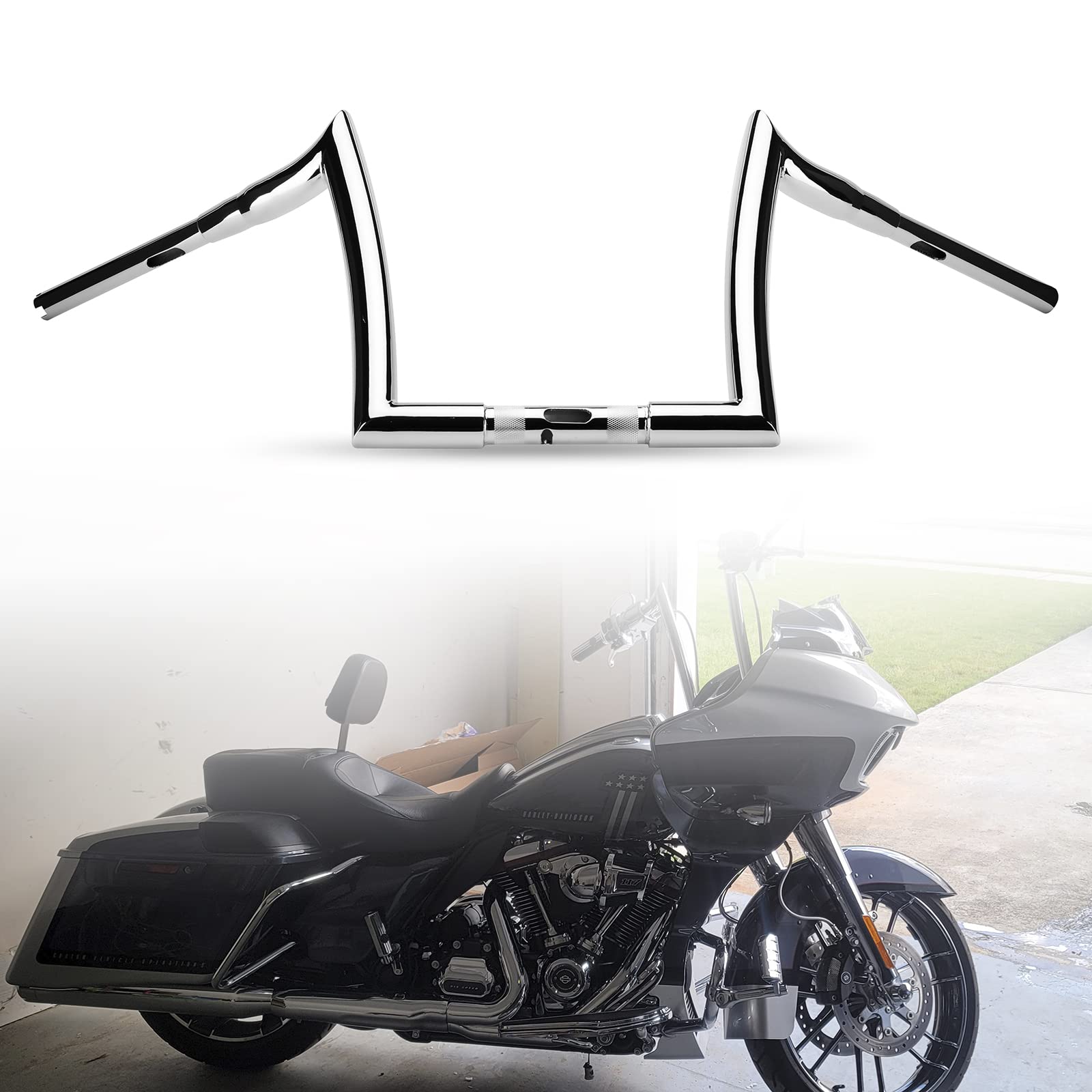 LKV 14 inch Ape Hangers Handlebars,1 1/2 Inch Chrome Motorcycle Handlebars Steel Pipe for Harley Dyn
