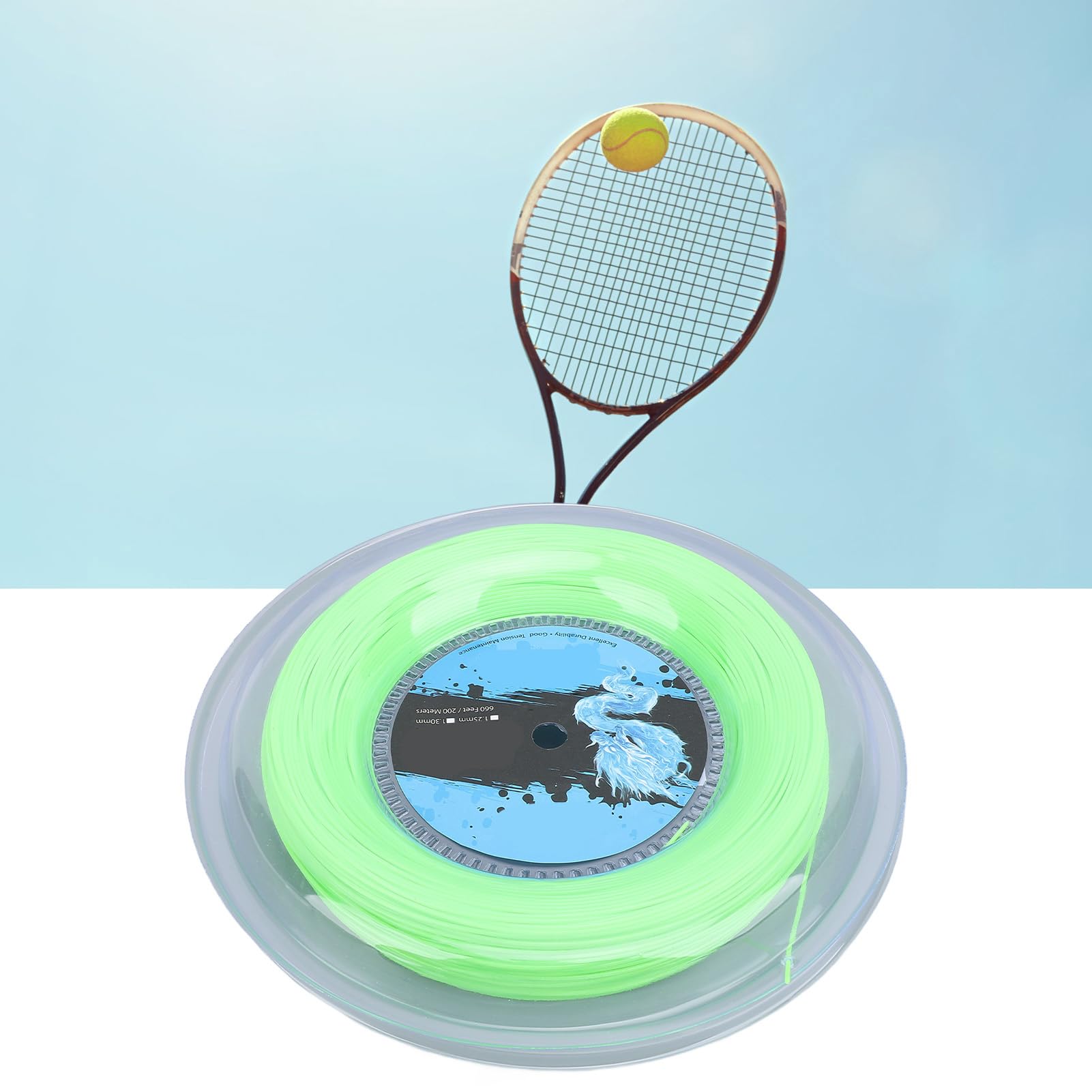 Fabater Corda da Tennis in Poliestere, Diametro della Corda di 1,3 Mm, Corda per Racchetta da Tennis su Bobina da 200 M per Allenamento, Bobina di Corde da Tennis Verde Fluorescente