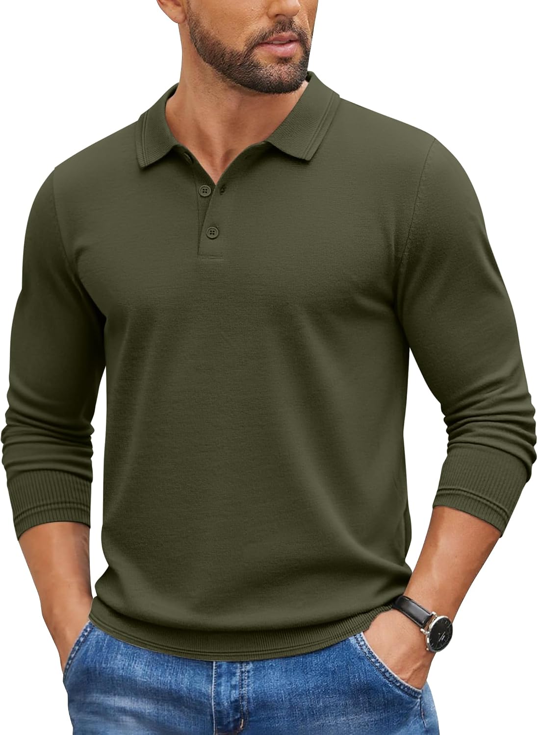 COOFANDY Mens Knit Polo Sweater Long Sleeve Casual Golf Polo Lightweight Dress Button Collar Pullover Sweaters