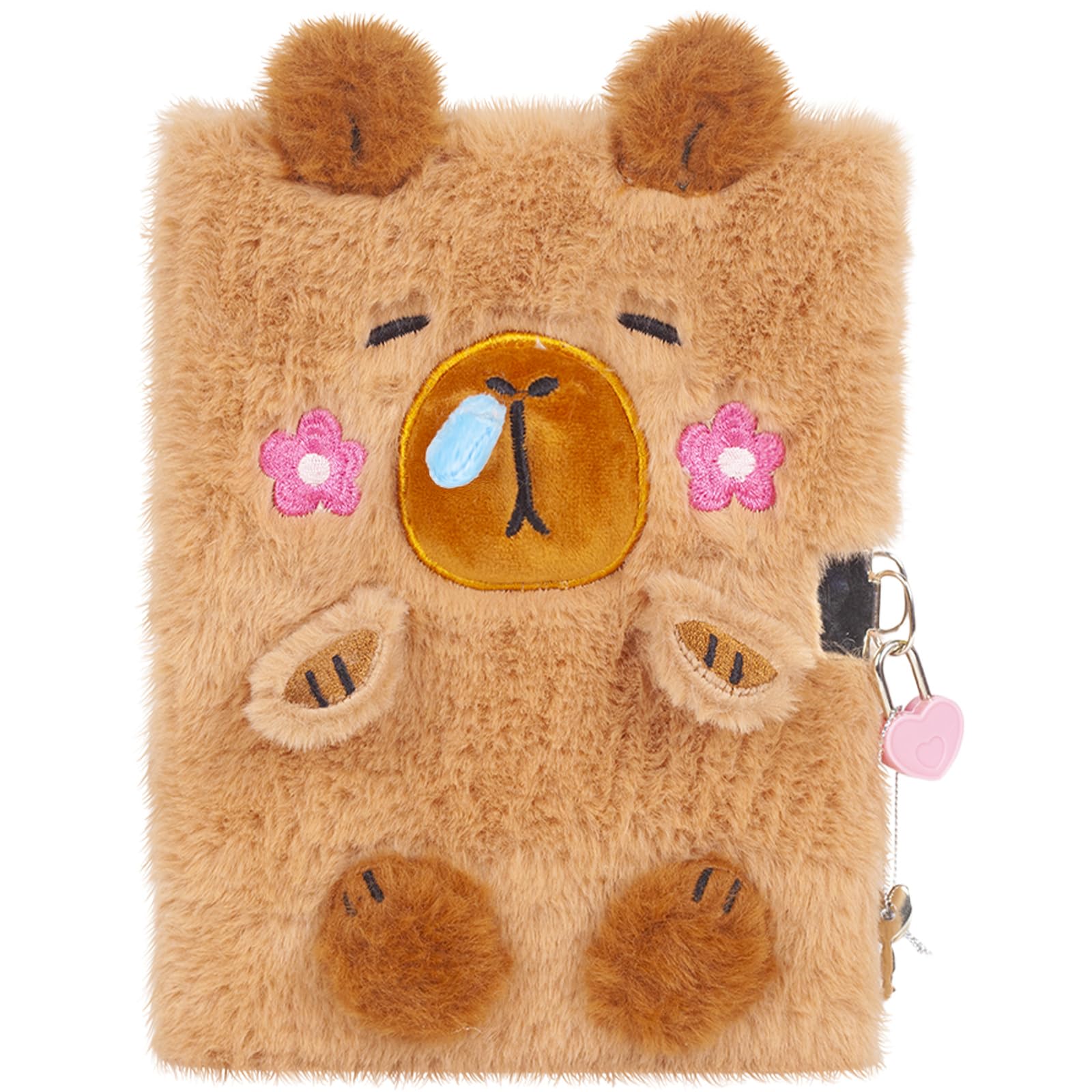 Capibara Plush Diary with Lock and Keys,160 Pagine Diario per Bambini con Chiusura Segreta, Taccuino di Peluche per Scrivere e Disegnare, Regali per Bambini