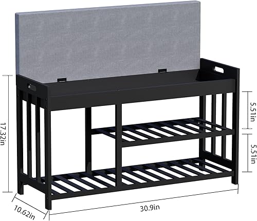 Miniatura 2 de APRTAT Banco de comedor de bambú, banco de almacenamiento interior de madera, muebles de cocina y sala de estar, 35.43 pulgadas de largo x 12.99