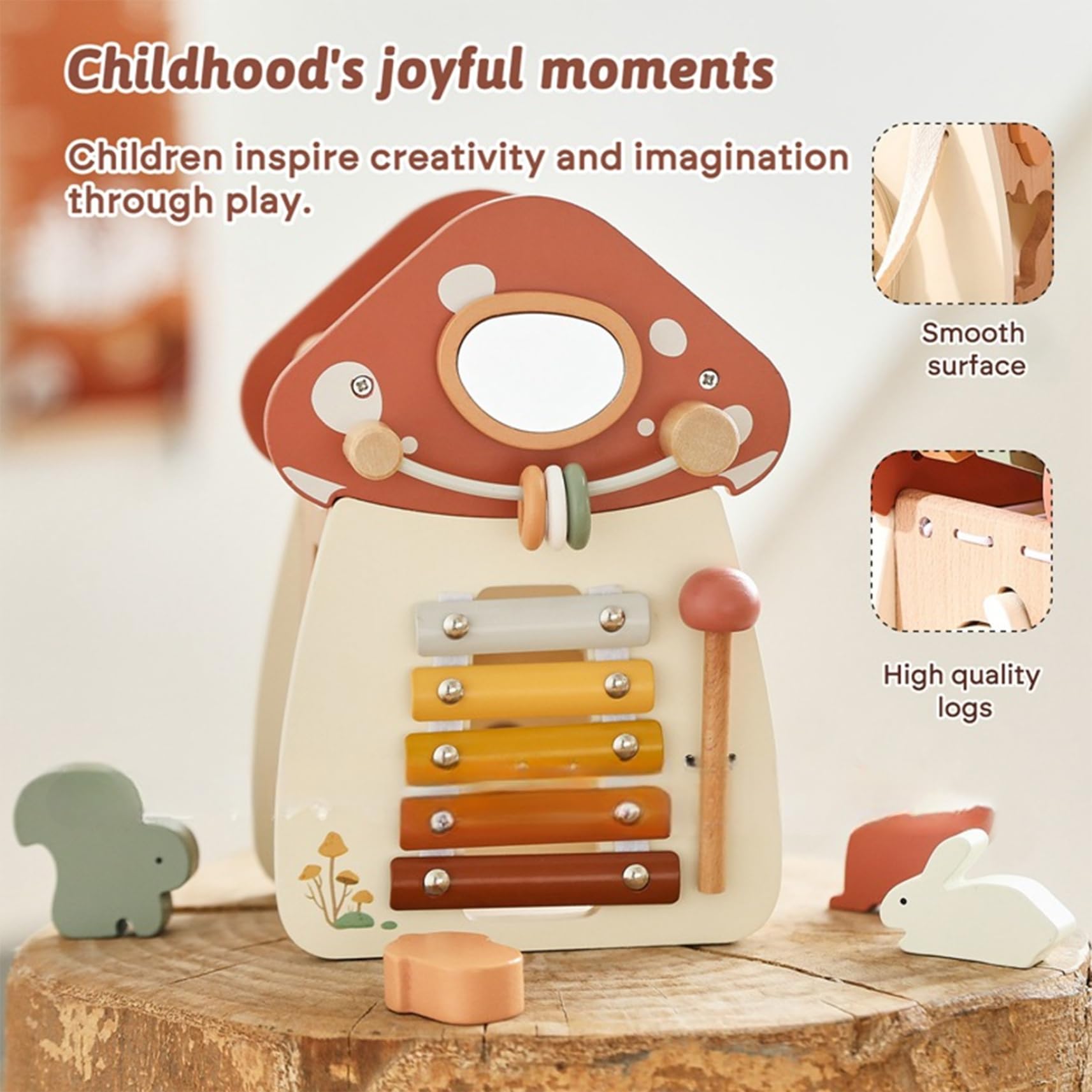 Jorzer Cubo dell'attività del Bambino, 5 su 1 Giocattoli per Bambini in Legno Educational Learning attività a Forma di Funghi cubo per Bambini Regali di Compleanno per e Ragazze