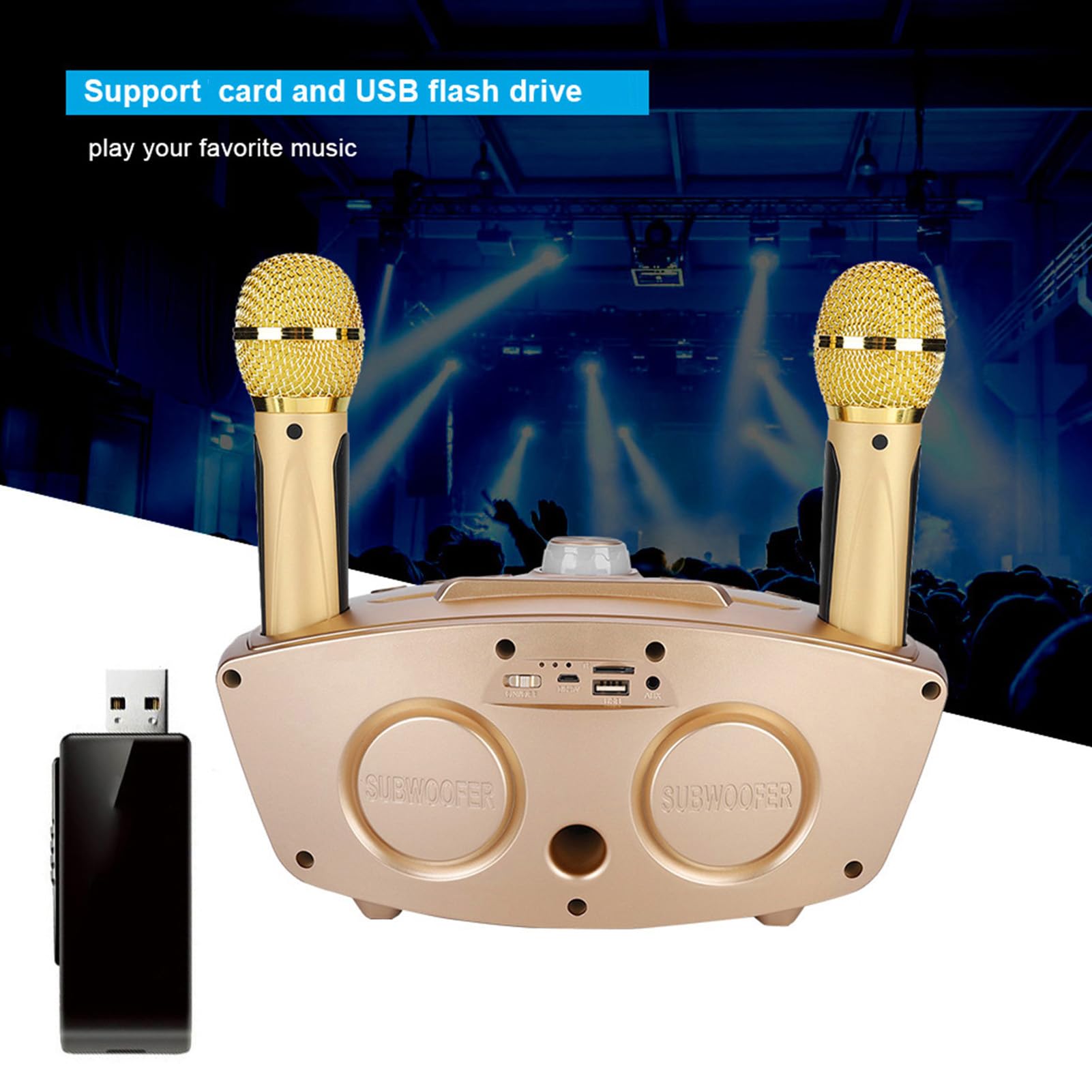 Unidad de Karaoke Altavoz de Karaoke Altavoz Bluetooth Inicio KTV Karaoke Altavoz Bluetooth con Dos micrófonos(Oro)