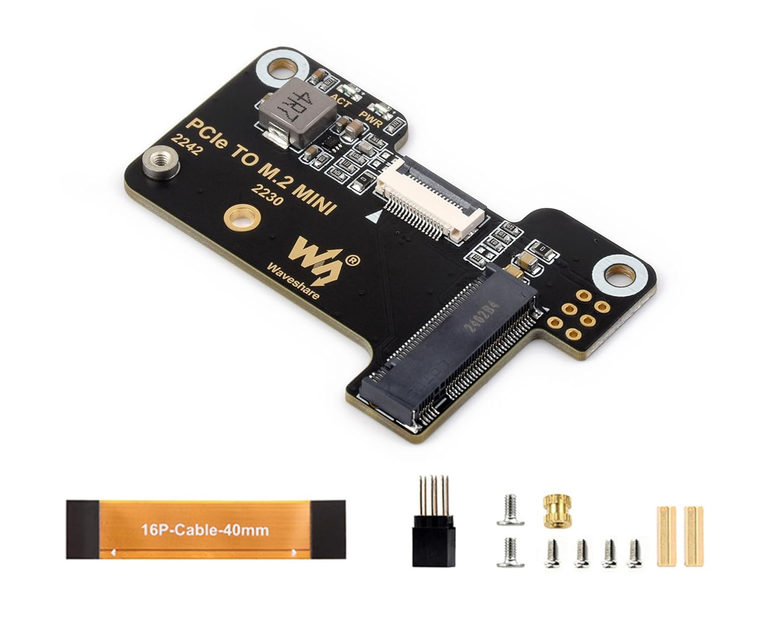 PCIe to M.2 Mini Adapter for Raspberry Pi 5, Support NVMe Protocol M.2 Solid State Drive, Compatible with 2230/2242 M.2 SSD Support Gen2 and Gen3 Modes, Support Booting PI5 from Solid State Drive