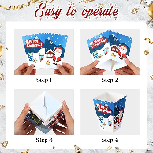 Miniatura 3 de Baderke 24 cajas de palomitas de maíz de Navidad, mini caja de dulces de Navidad, caja de golosinas de galletas, muñeco de nieve, Papá Noel, copo de