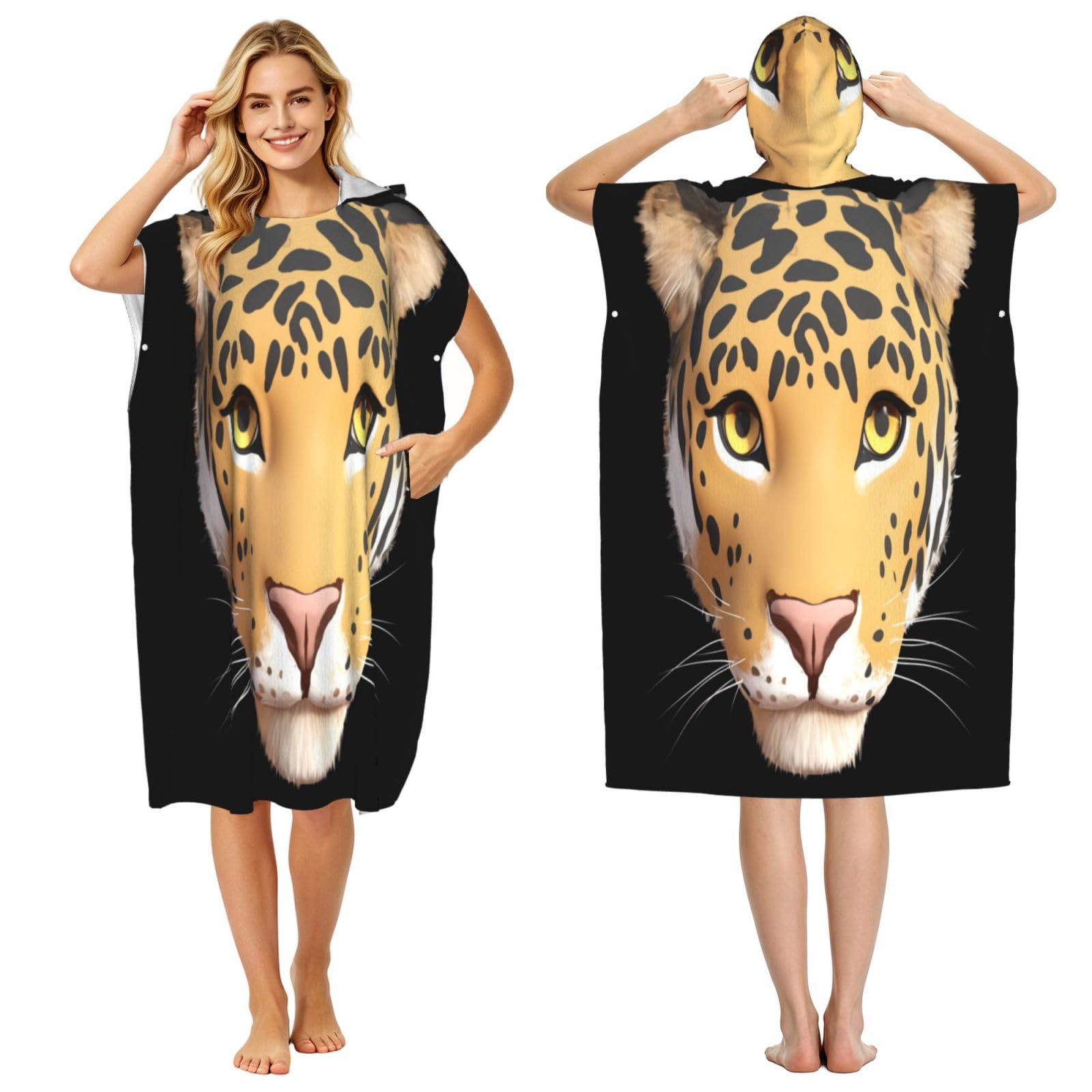 DTHKJNLSF Cartoon Tiger Adult Hooded Beach Poncho Towel