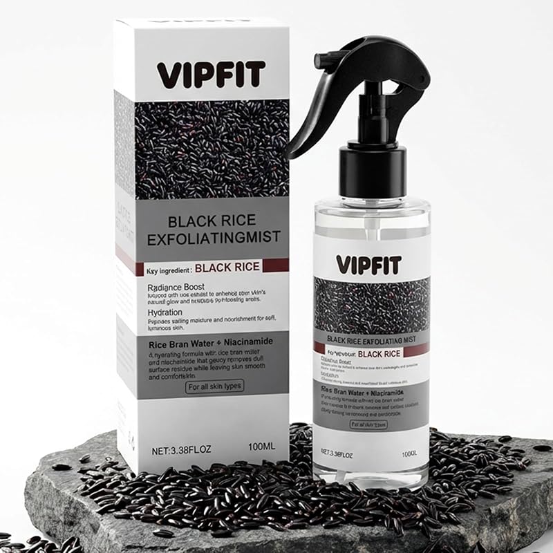 VIPFIT Névoa Esfoliante de Arroz Preto para Rosto e Corpo com Niacinamida e Ácido Hialurônico, 100 mL