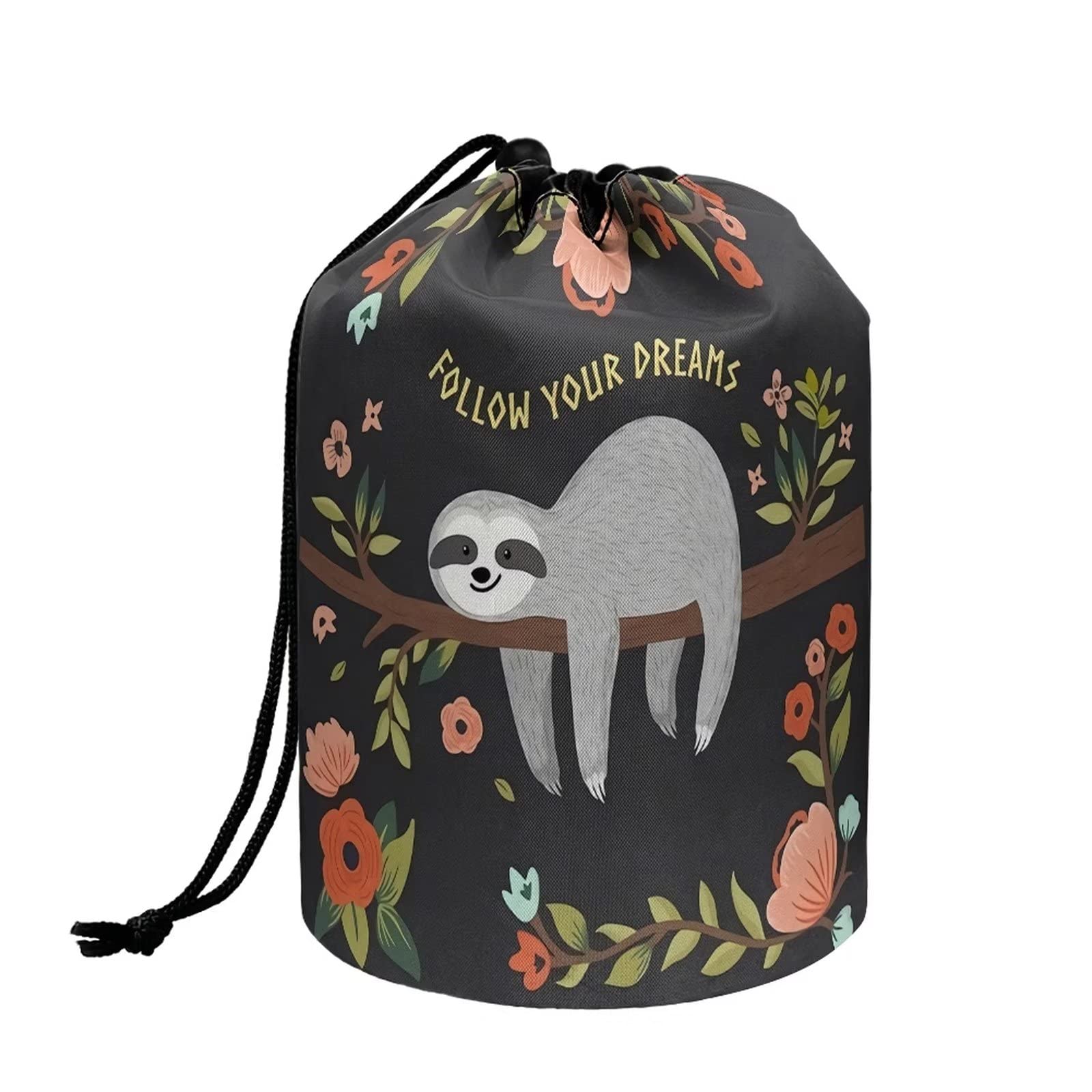 chaqlin Hippie Lotus Print Travel Cosmetic Bags Barrel Makeup Bag,Women Girls Portable Foldable Cases Multifunctional Toiletry Bucket Bags Round Organizer Storage Pocket — view 29