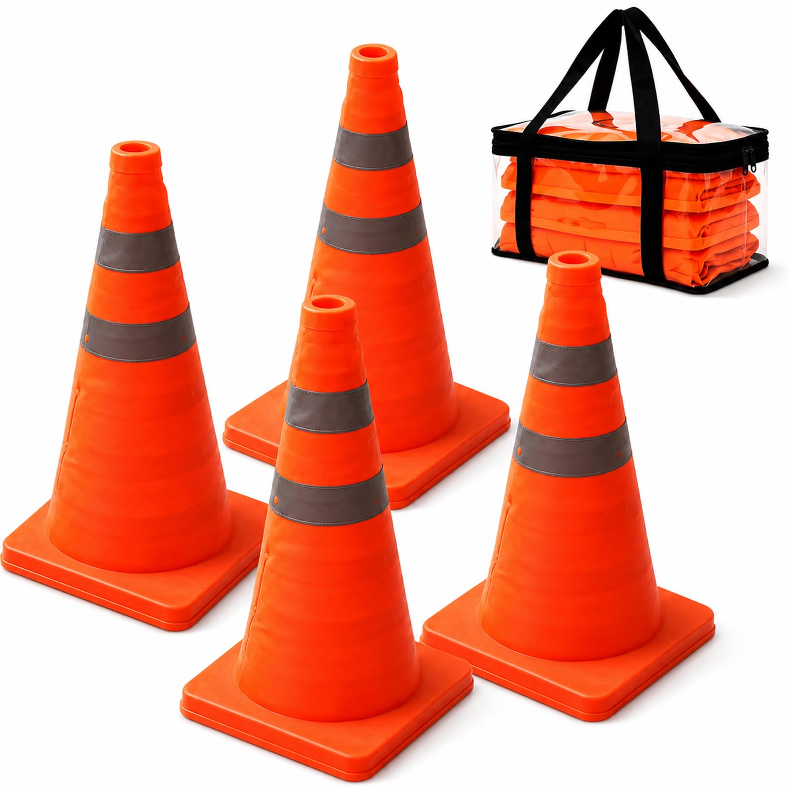 4 Pièces Cônes De Sécurité Pliables 45cm Cônes De Signalisation, Cône D'avertissement Réfléchissant Cône De Trafic Pliable Cônes De Sécurité Für Régulation du Trafic Et Chantiers Orange
