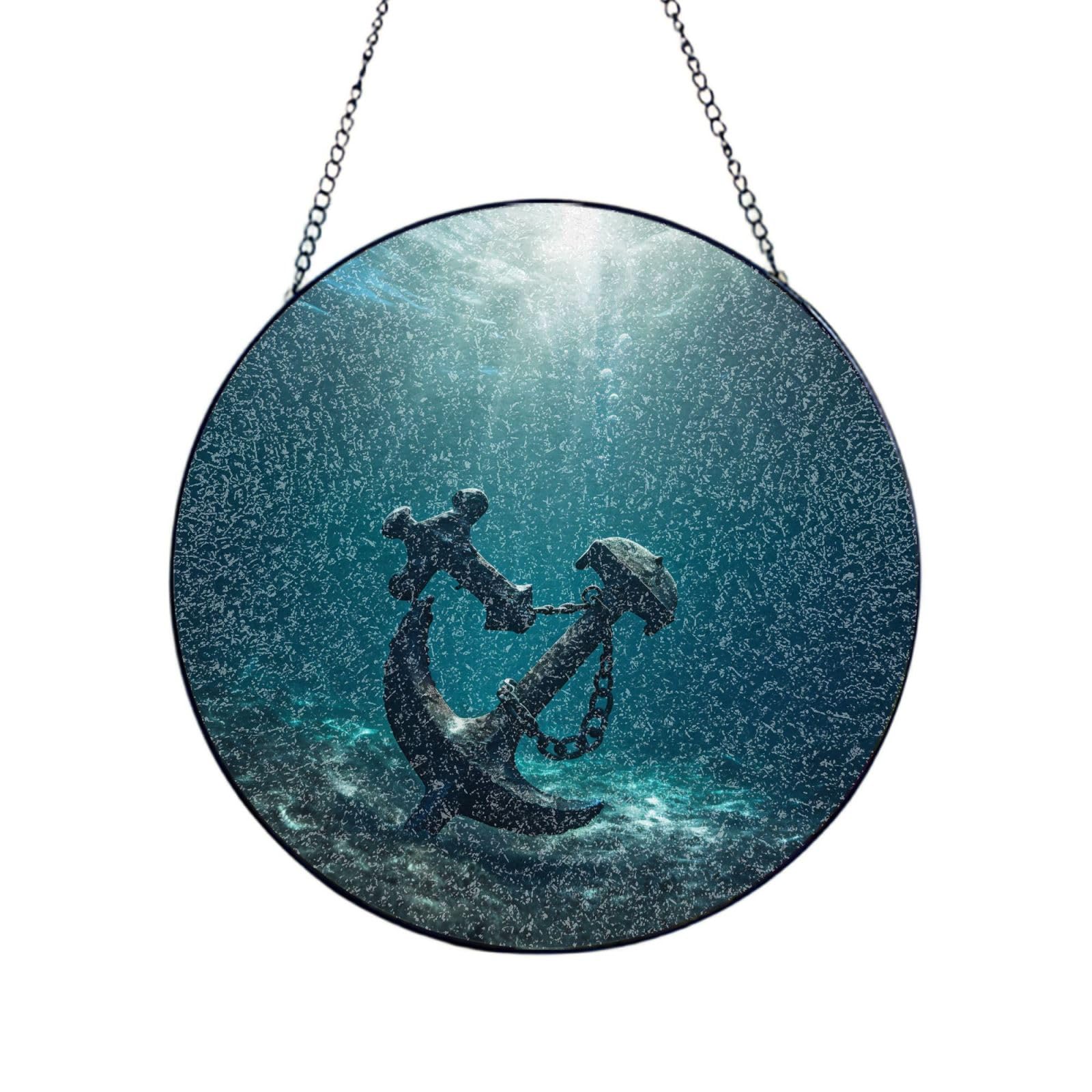 Poezjzw Stained Glass Window Hanging - Anchor Sun Catcher For Door Garden Home Decor Christmas Mother'S Day Birthday Gifts 4in（10cm）