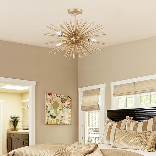 Miniatura 5 de GOMUNIN Candelabro Sputnik de 9 luces color negro con forma de estrella de mediados de siglo, lámpara colgante de satélite para comedor, sala de