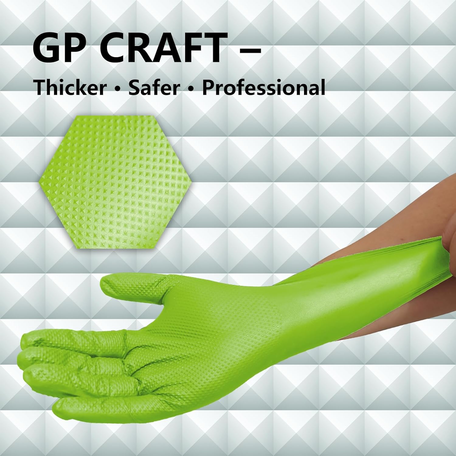 8Mil Green Nitrile Gloves100pcs, Latex & Powder Free, Diamond Grip, High Vis for Automotive, Construction, Cleaning