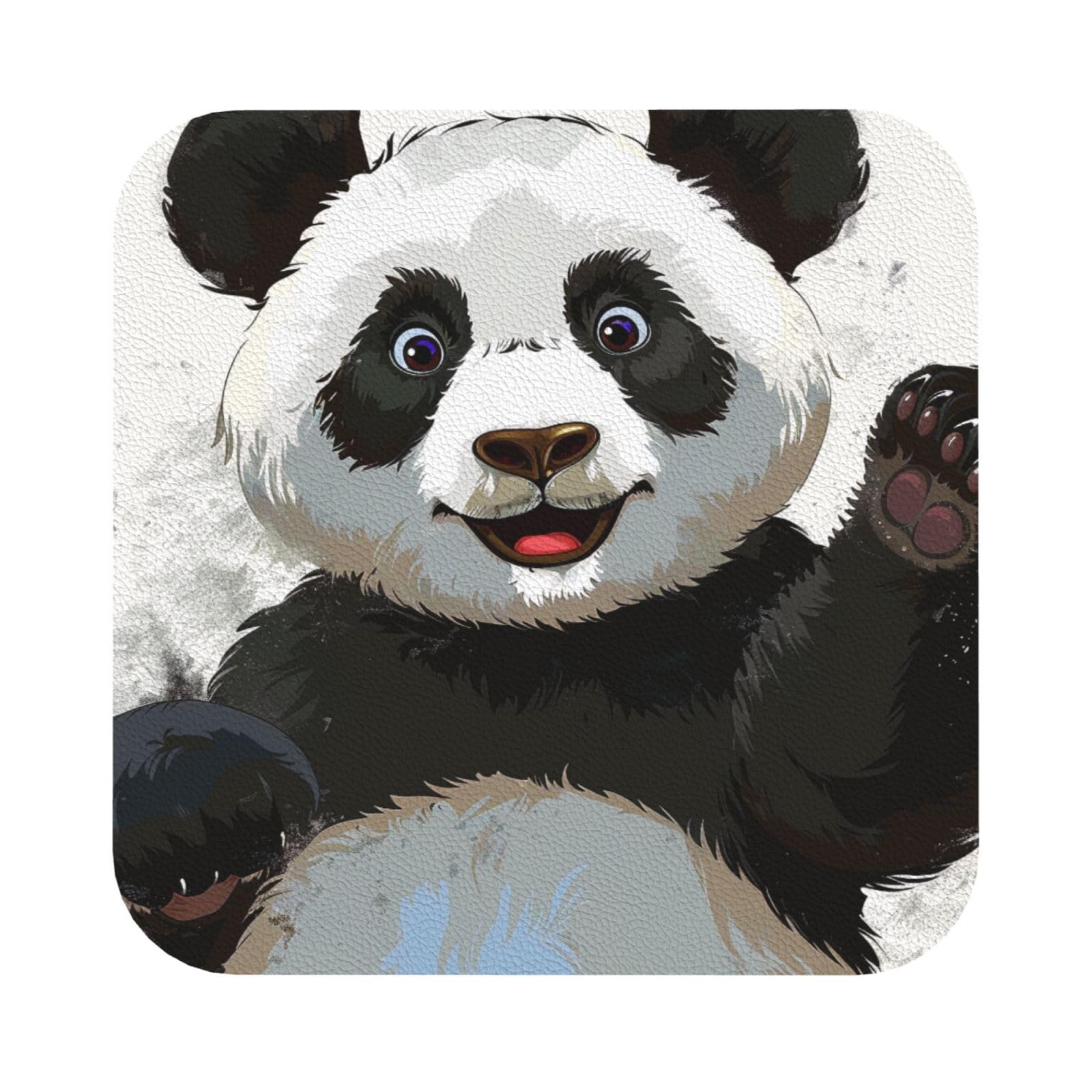 Panda art Print Leather Coaster Set of 6, Square Coasters Table Decorative Coffee Cup Beverage Coasters Wine Beer Bar Coasters for Hot Drinks Table Protection