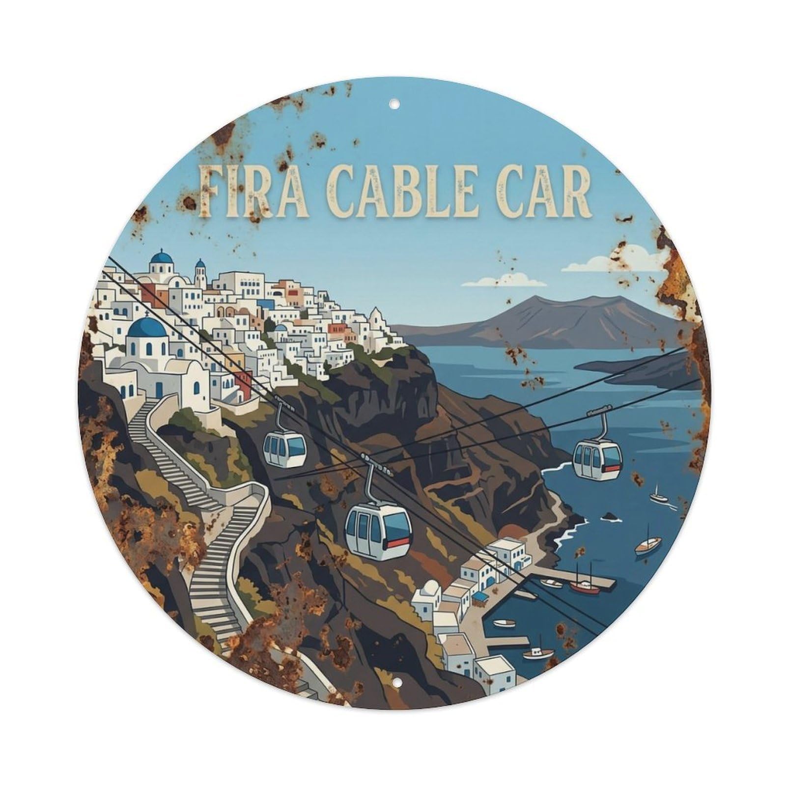 Vintage Travel Fira Santorini Cable Metal Tin Sign